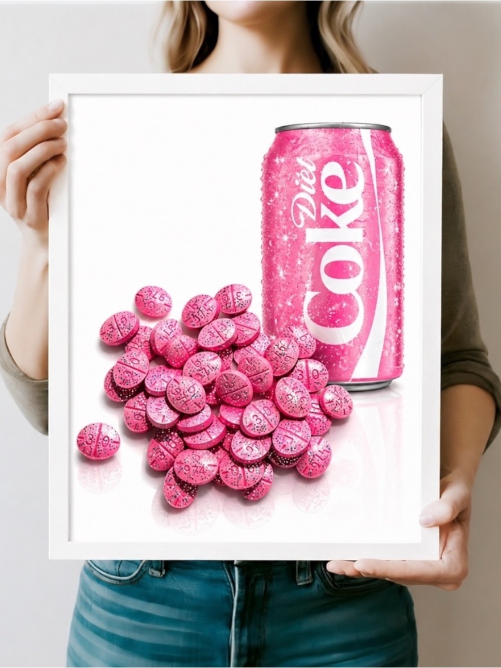 Diet Coke Pink soda & Happy Pills Wall Art 11x14 Pink Dopamine Decor wall Art - Picture 3 of 6